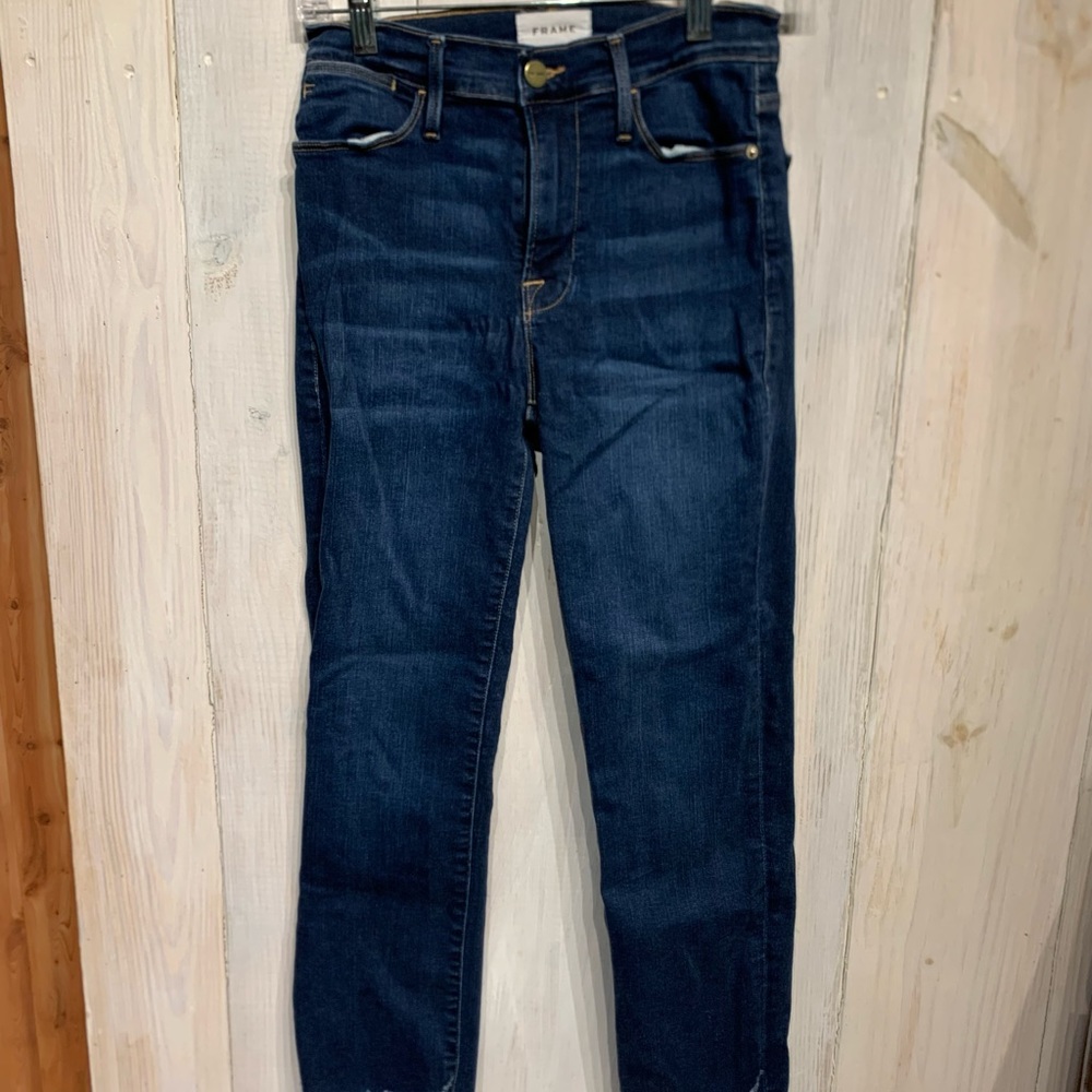 Frame Denim Jeans Size 27 Le High Skinny Raw Hem Ankle In Chez Wash